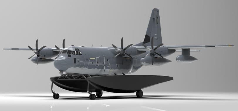 A prototype model of an MC-130J with floats attached. (Courtesy of AFSOC)
