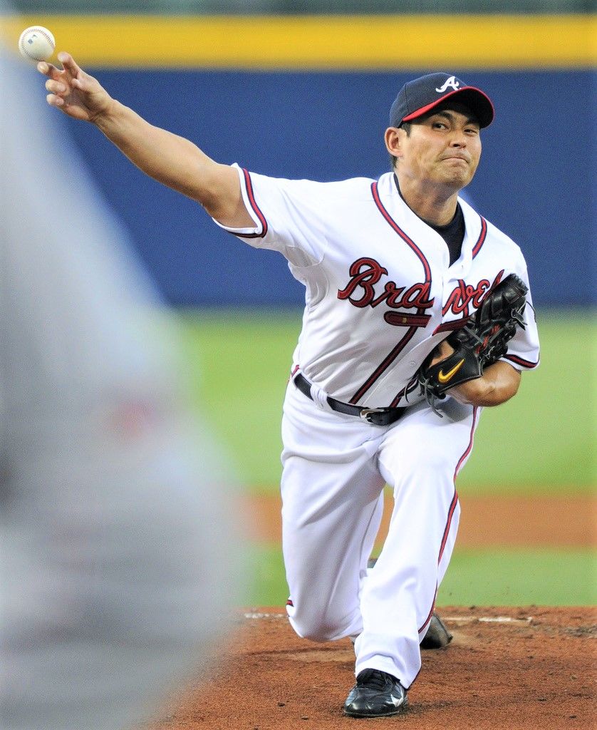 Kawakami Kenshin when he played for the Atlanta Braves. Kawakami won eight games during his two-year MLB stint. (© Kyōdō)