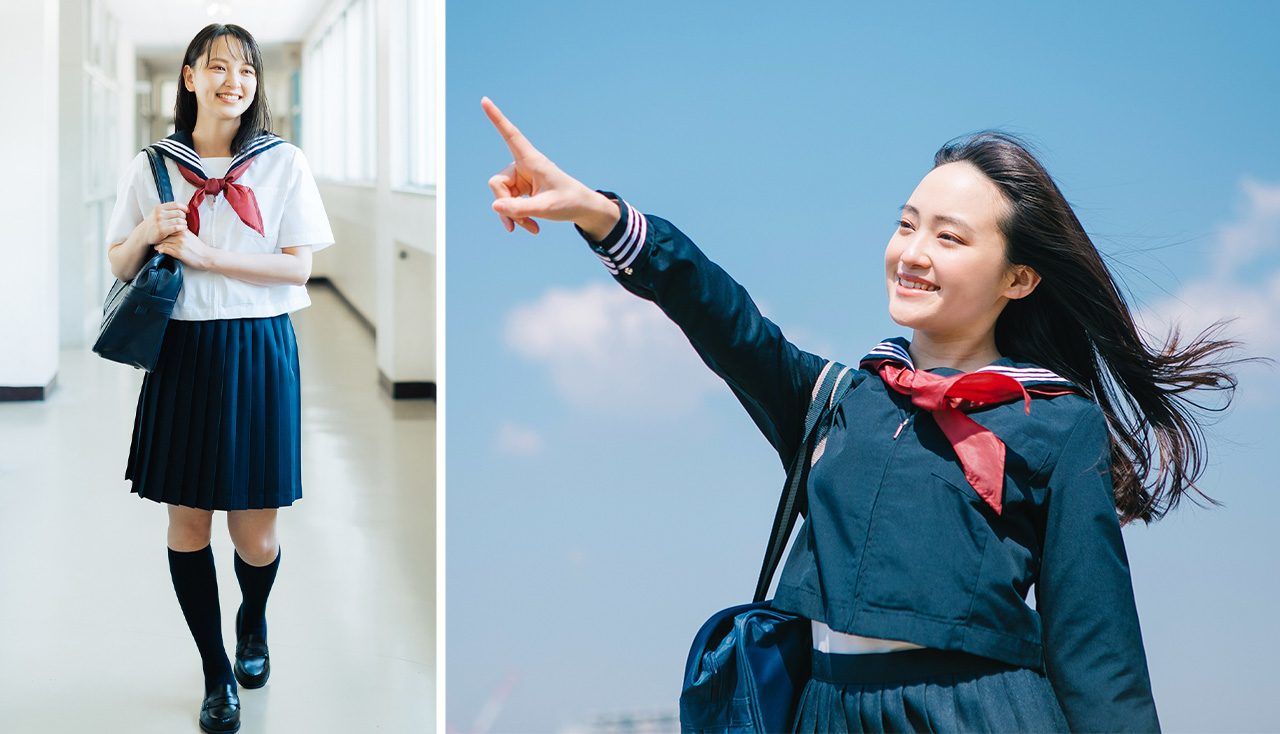 School uniforms for summer (left) and winter. (© Pixta)