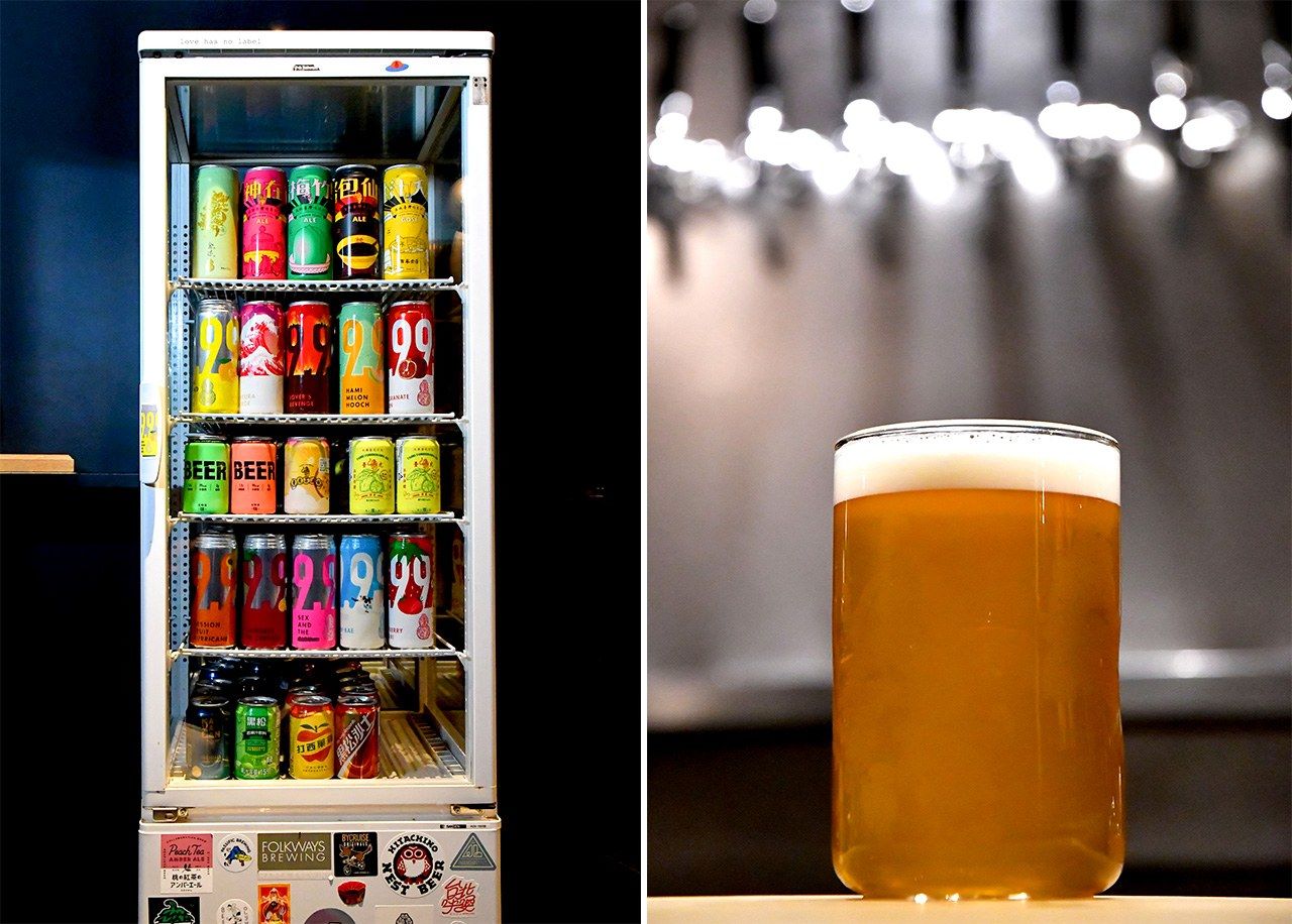 The canned beers are adorned with colorful art. (© Semba Satoru)