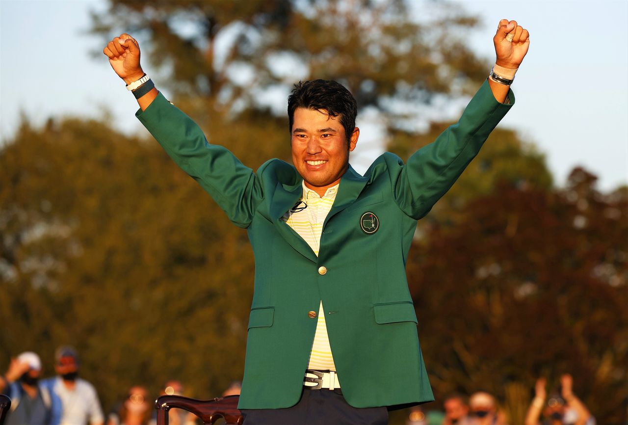 Matsuyama Hideki at the Masters Tournament, one of the world’s top four pro golf tournaments, in 2021. (© Jiji)
