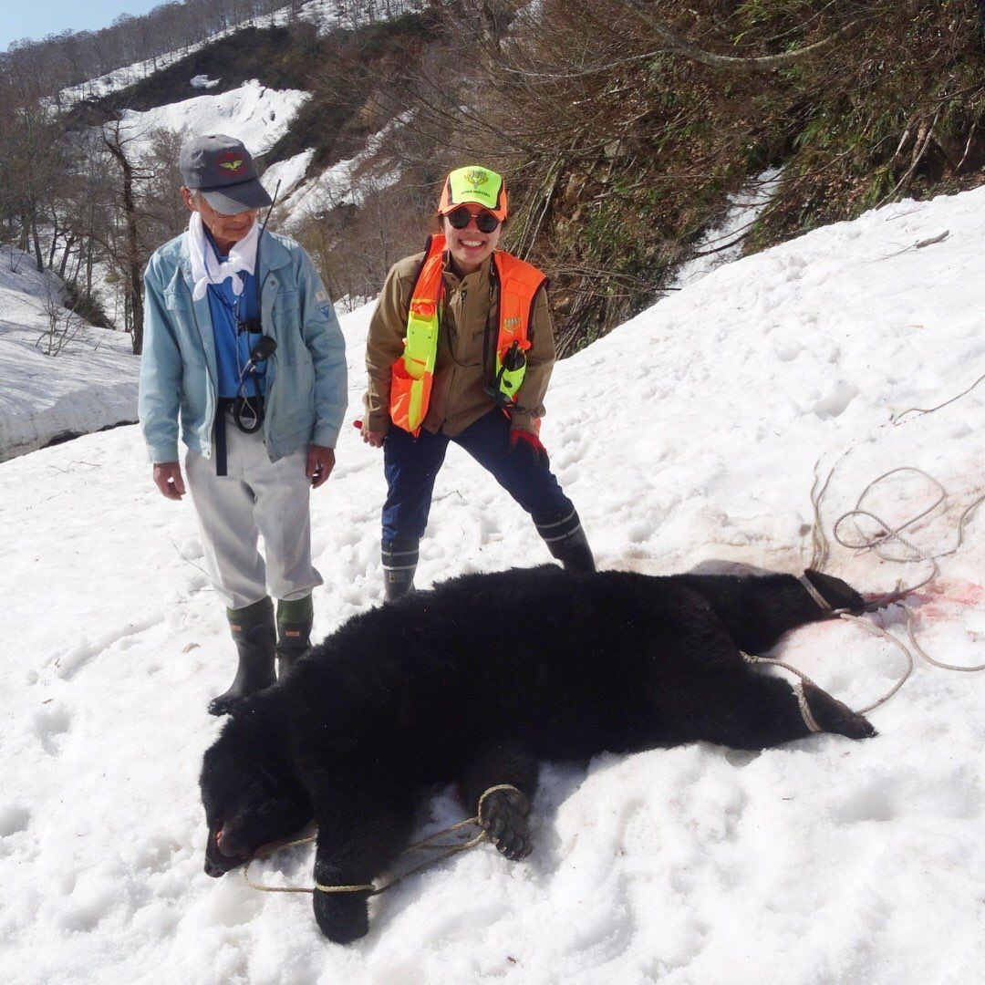 Shibuya on a bear hunt with local hunters. (Photo courtesy of Shibuya Mako)