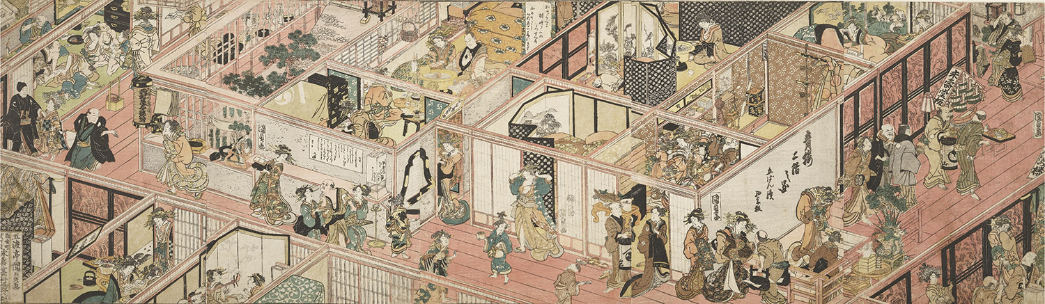 Utagawa Kunisada, Seirō yūkaku shōka no zu (Picture of the Upper Floor of a Brothel), 1813. (© The Trustees of the British Museum)