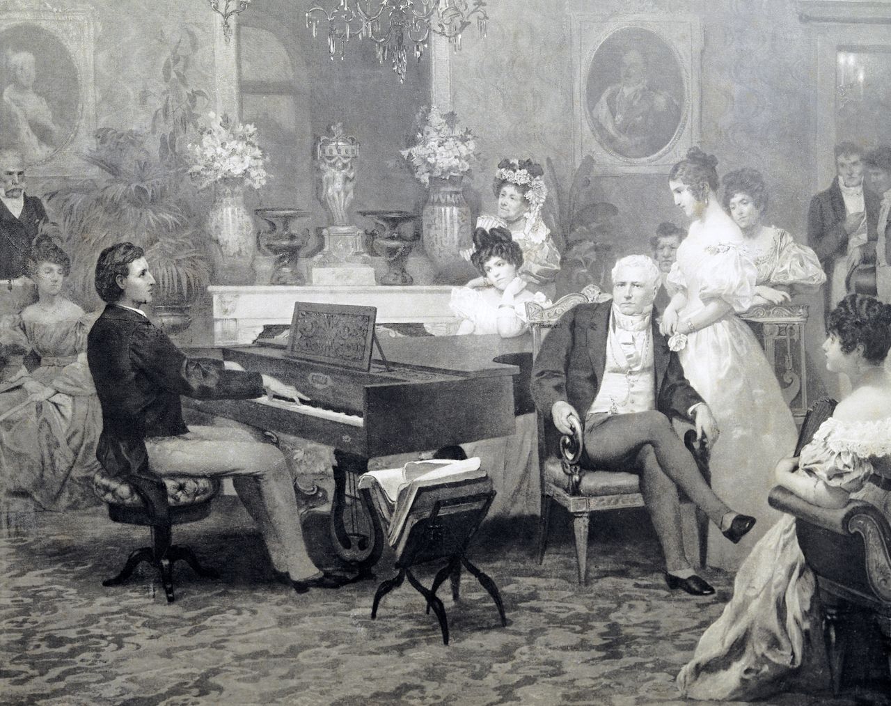 Chopin performing at the piano at the salon of Prince Antoni Radziwill (1775–1833). Property of the Fryderyc Chopin Museum. (© DeAgostini/Getty Images)