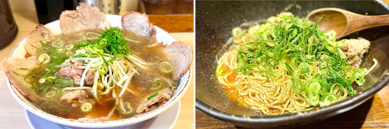 Kyoto-style shōyu ramen: Honke Daiichi Asahi (Shinjuku, Shinjuku and Kanda Jinbōchō, Chiyoda); Hiroshima-style shirunashi tantanmen: King-ken (Kajichō, Chiyoda) (© Yamakawa Daisuke)
