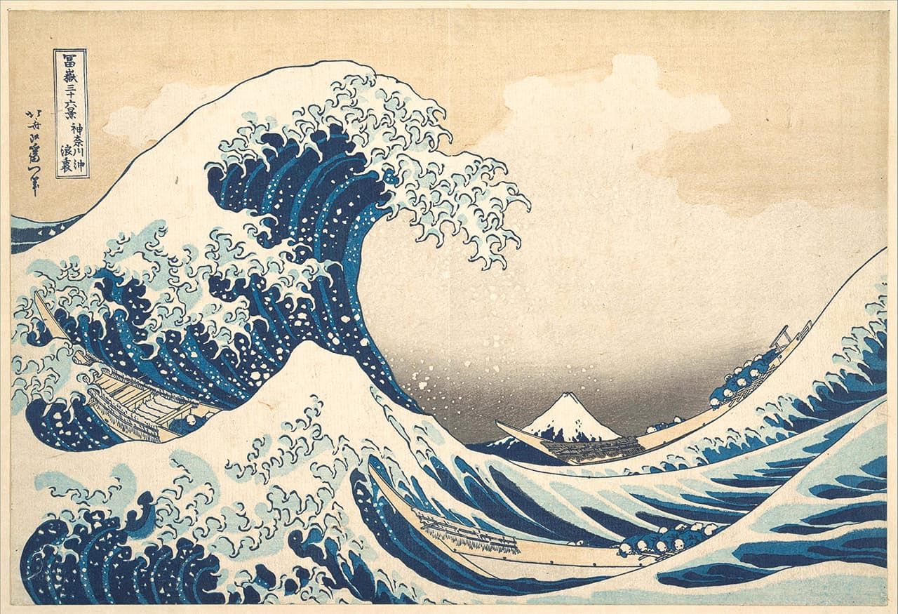 Kanagawa-oki nami ura (The Great Wave off Kanagawa) from the Fugaku sanjūrokkei (Thirty-six Views of Mount Fuji) series. (Courtesy Metropolitan Museum of Art)