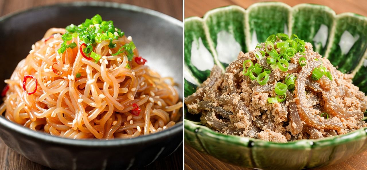 Shirataki (left) and ito-konnyaku (© Pixta)