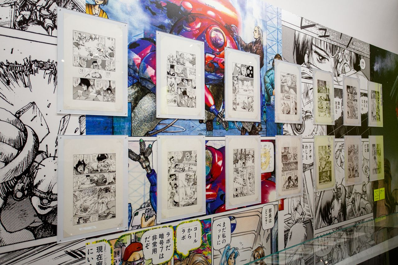 Proof pages from Shirow’s work at the exhibition. (© Shirow Masamune/Kōdansha)