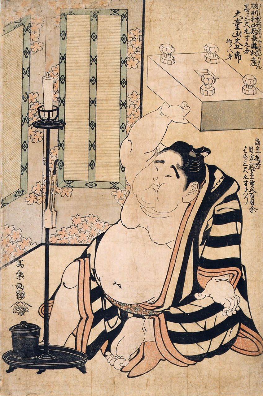 Daidōzan Bungorō no goban age (Daidōzan Bungorō Holding Up a Go Board) is a picture not of an actor but of a popular, huge child sumō star. (Courtesy Tokyo National Museum/Colbase)