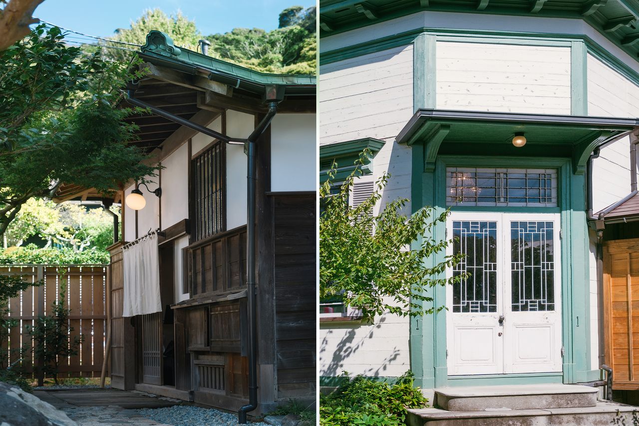 Entrances to the contrasting Japanese and Western-style wings. (© Kawaguchi Yōko)