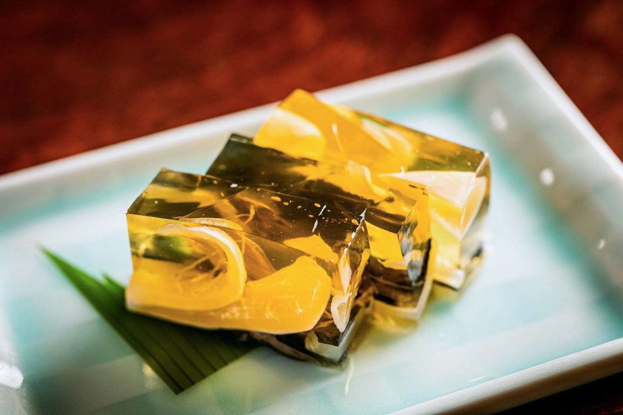 Collagen-rich nikogori jellied fugu. (Courtesy Tsukiji Tentake)