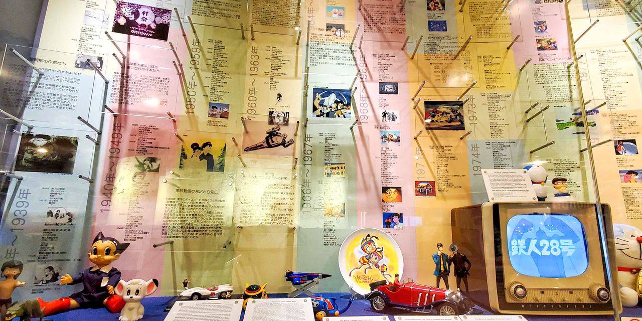 A display at the Suginami Animation Museum shows how many manga works were adapted into anime in the 1960s. (© Matsumoto Sōichi)