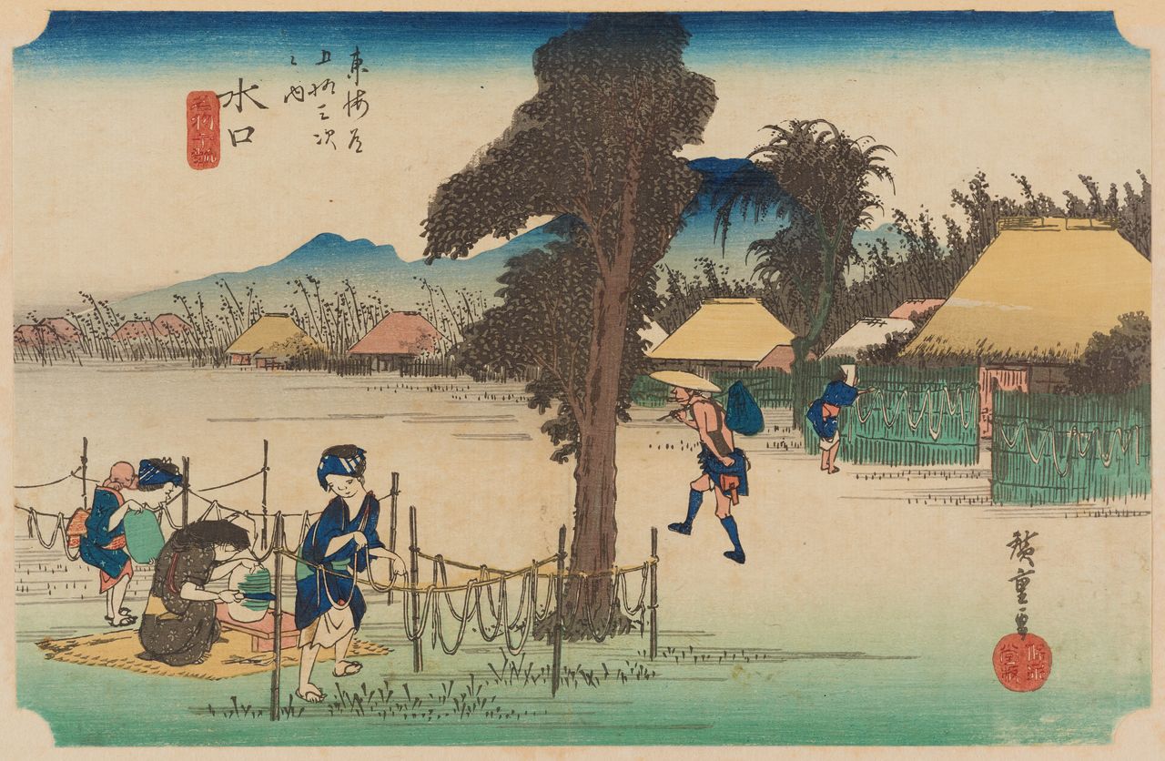 Utagawa Hiroshige's Minakuchi, from his woodcut print series The Fifty-Three Stations of the Tōkaidō. (Courtesy ColBase)