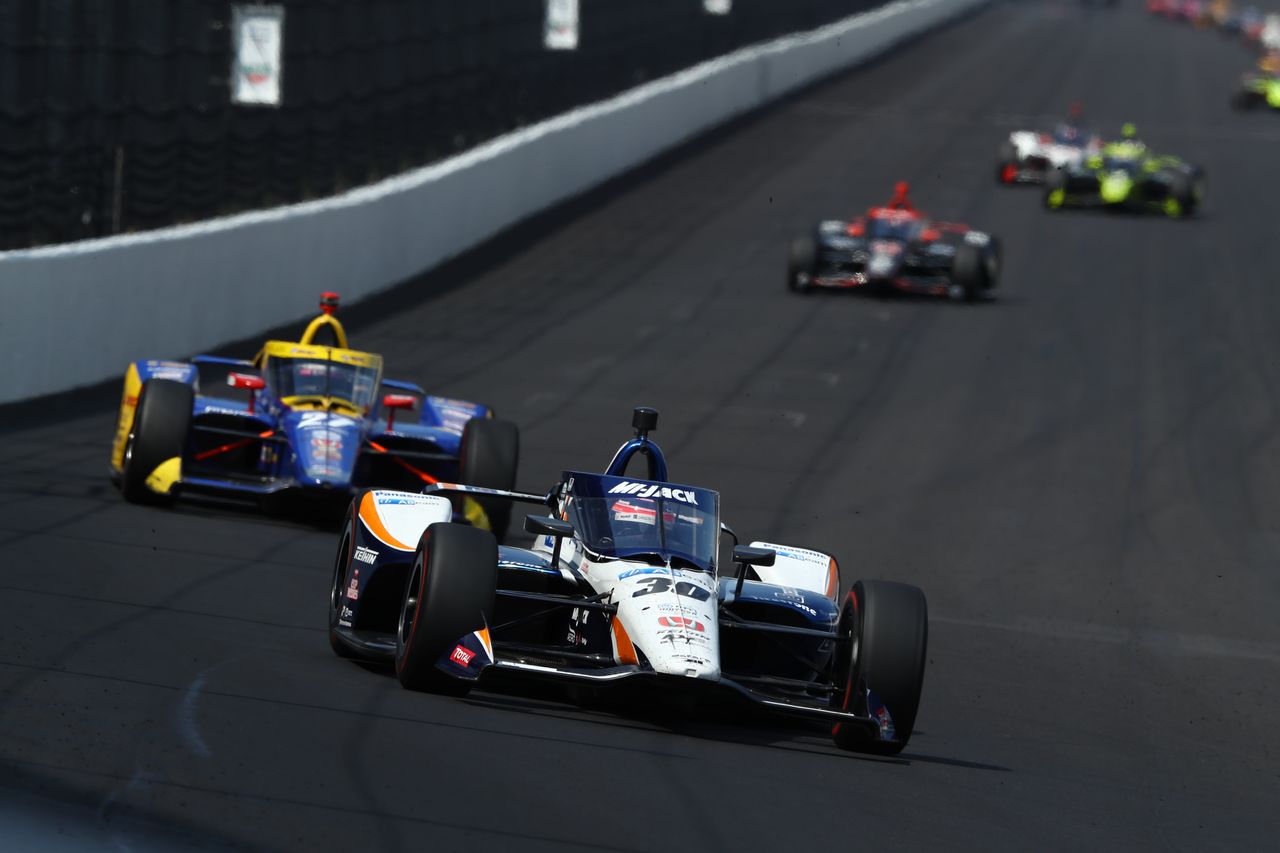 Satō Takuma’s number 30 leads the 2020 Indy 500. First run in 1911, the renowned race is a 200-lap contest of speed and strategy around a 2.5-mile (roughly 4-kilometer) oval track.