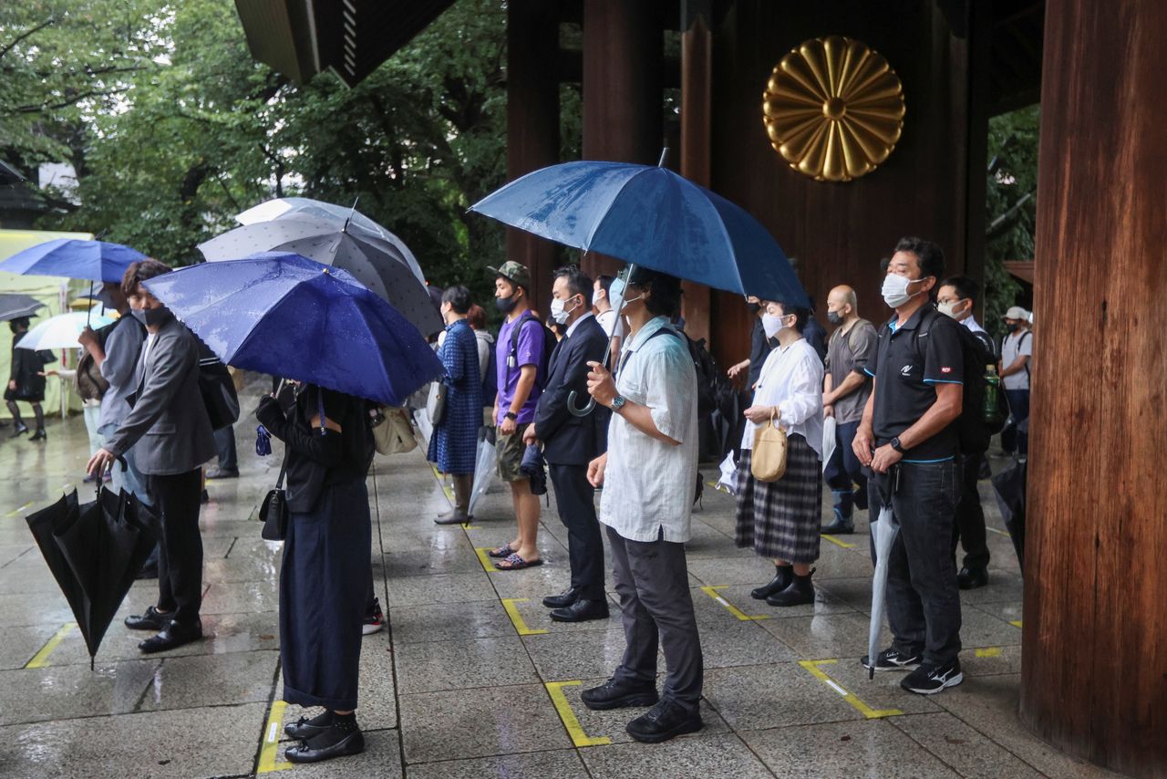 People visit the Yasukuni Shrine on the 76th anniversary of Japan