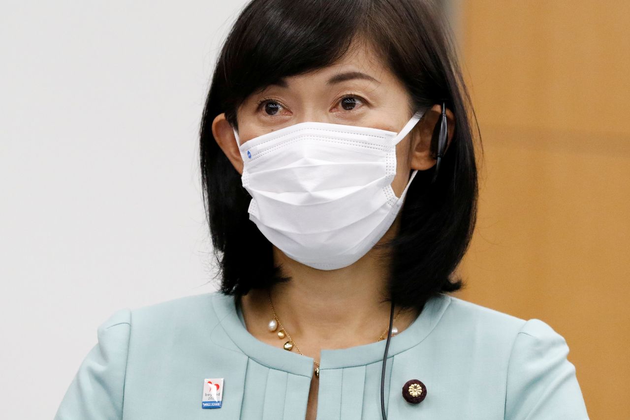 Tamayo Marukawa, Minister of State for the Tokyo Olympic and Paralympic Games, attends a four-party meeting at Harumi Island Triton Square Tower Y in Tokyo, Japan August 16, 2021. Rodrigo Reyes Marin/Pool via REUTERS