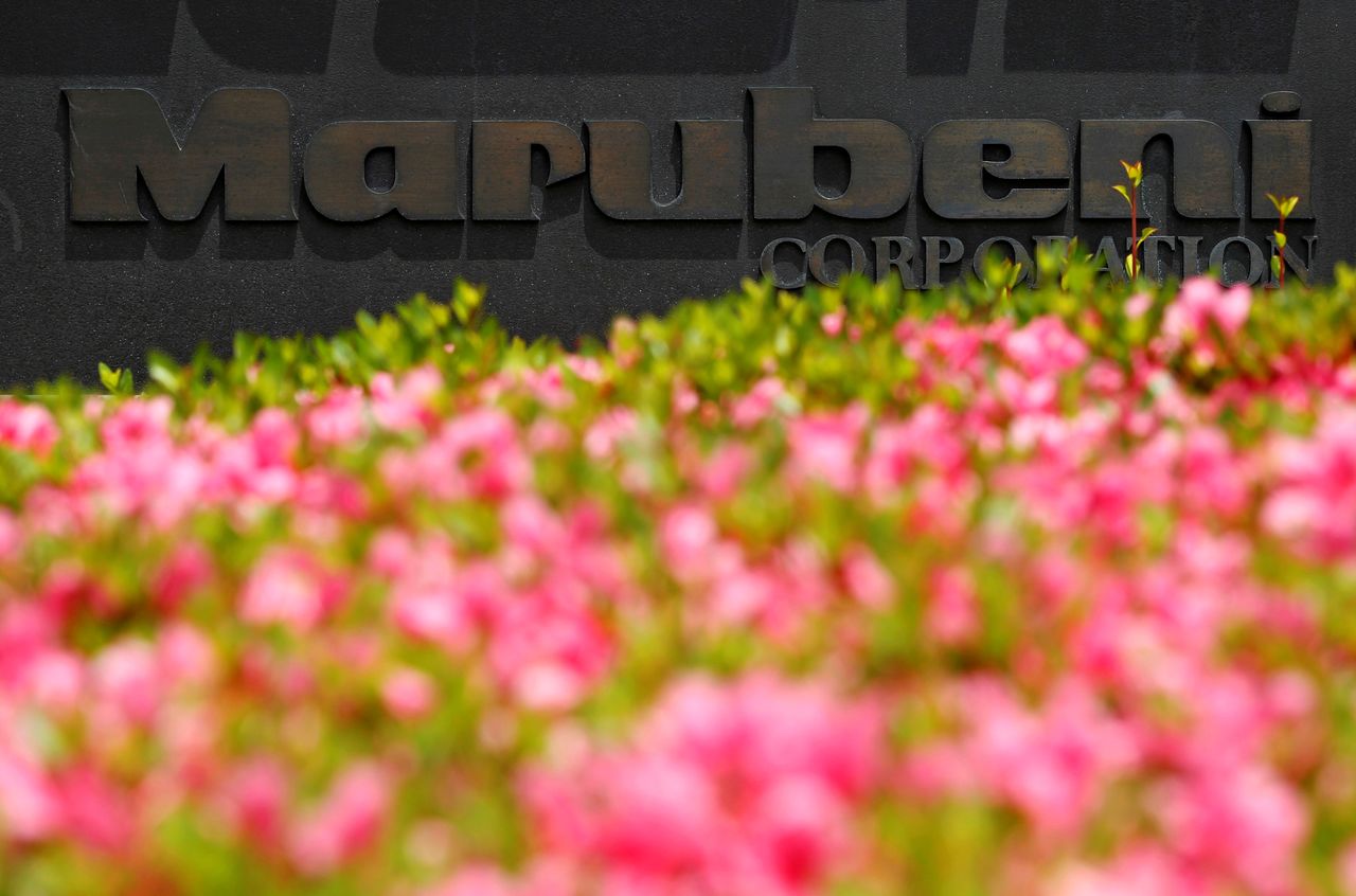 FILE PHOTO: A logo of Japanese trading house Marubeni Corp is pictured outside its company headquarters in Tokyo May 29, 2012. REUTERS/Yuriko Nakao