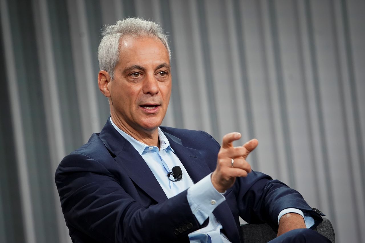 FILE PHOTO: Rahm Emanuel, former mayor of Chicago, speaks during the Wall Street Journal CEO Council, in Washington, U.S., December 10, 2019. REUTERS/Al Drago