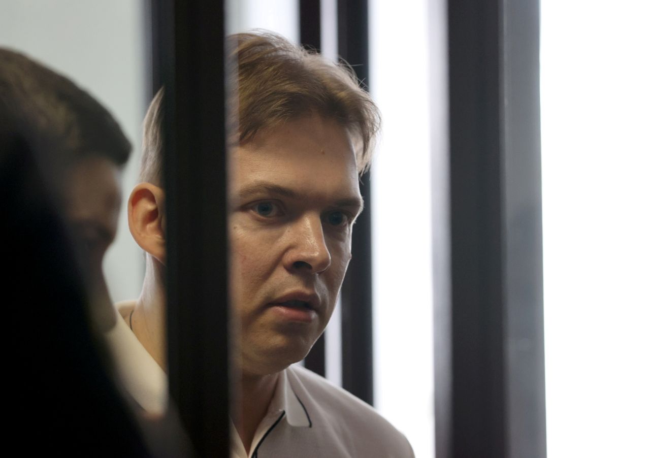 FILE PHOTO: Belarusian opposition politician Maxim Znak, charged of plotting to seize power and threatening national security, attends a court hearing in Minsk, Belarus August 4, 2021. Ramil Nasibulin/BelTA/Handout via REUTERS