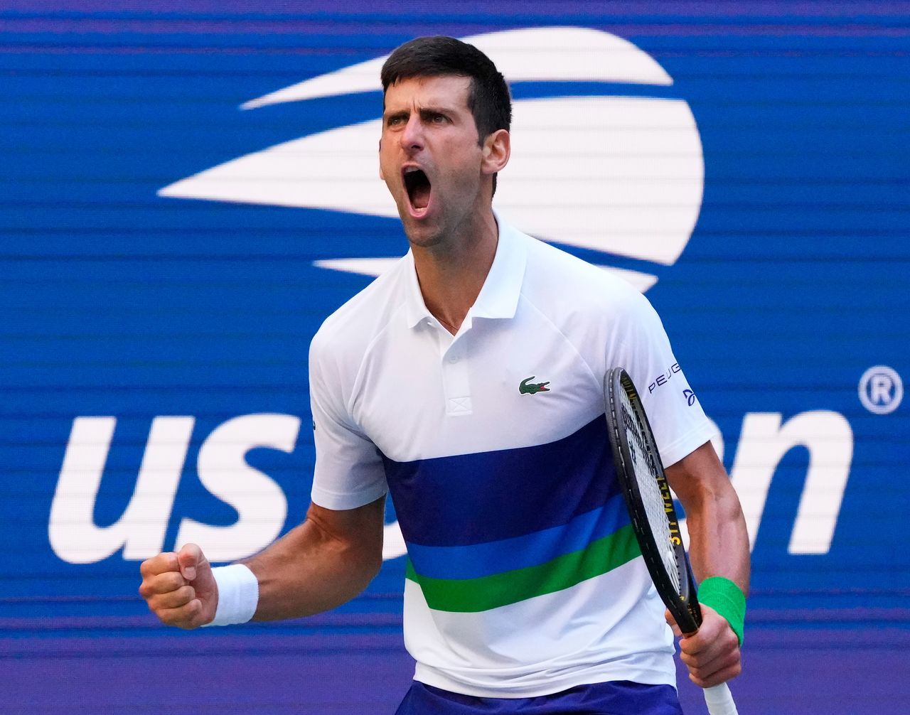 Sep 4, 2021; Flushing, NY, USA; Novak Djokovic of Serbia reacts to the crowd after a 3rd set winner against Kei Nishikori of Japan on day six of the 2021 U.S. Open tennis tournament at USTA Billie Jean King National Tennis Center. Mandatory Credit: Robert Deutsch-USA TODAY Sports