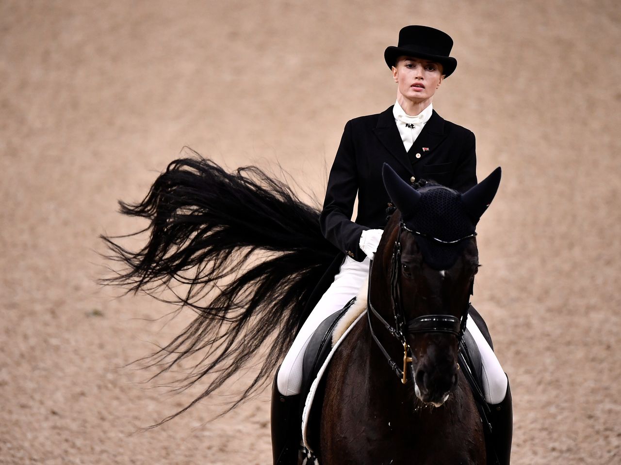 FILE PHOTO: Olga Safronova of Belarus rides Sandro D Amour during the FEI World Cup Final Dressage event at Gothenburg Horse Show in Scandinavium arena, Sweden April 6, 2019. TT News Agency/Bjorn Larsson Rosvall via REUTERS