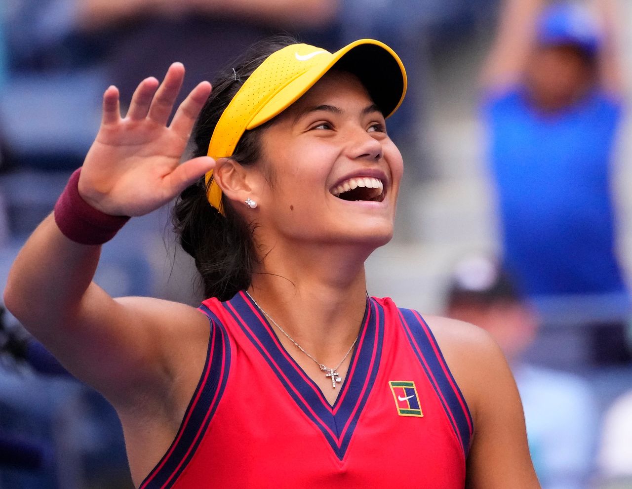 Sep 6, 2021; Flushing, NY, USA; Emma Raducanu of the United Kingdom after beating Shelby Rogers of the USA on day eight of the 2021 U.S. Open tennis tournament at USTA Billie Jean King National Tennis Center. Robert Deutsch-USA TODAY Sports