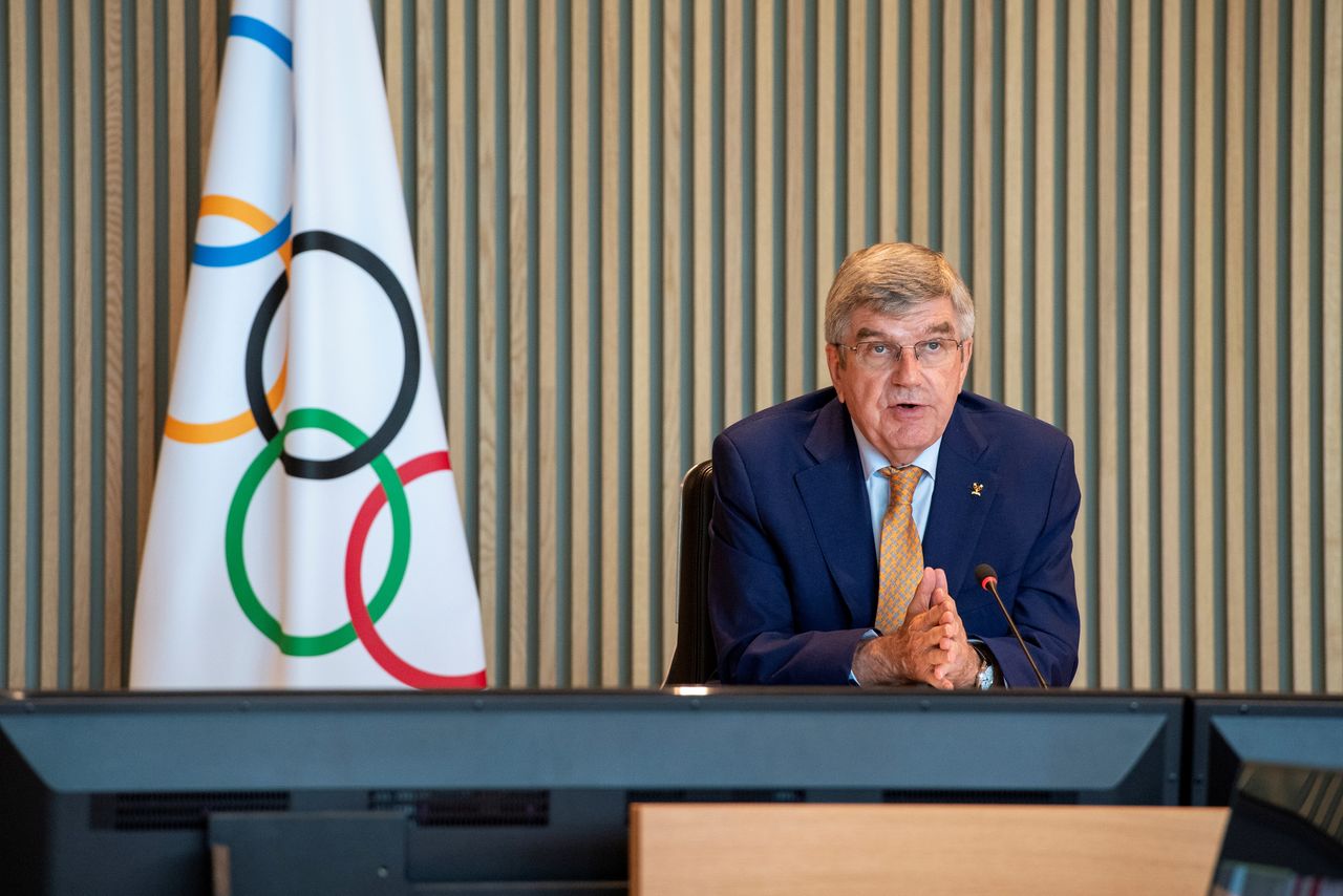 FILE PHOTO: International Olympic Committee (IOC) President Thomas Bach attends the Executive Board virtual meeting at the Olympic House in Lausanne, Switzerland, September 8, 2021. Philippe Woods/IOC/Handout via REUTERS