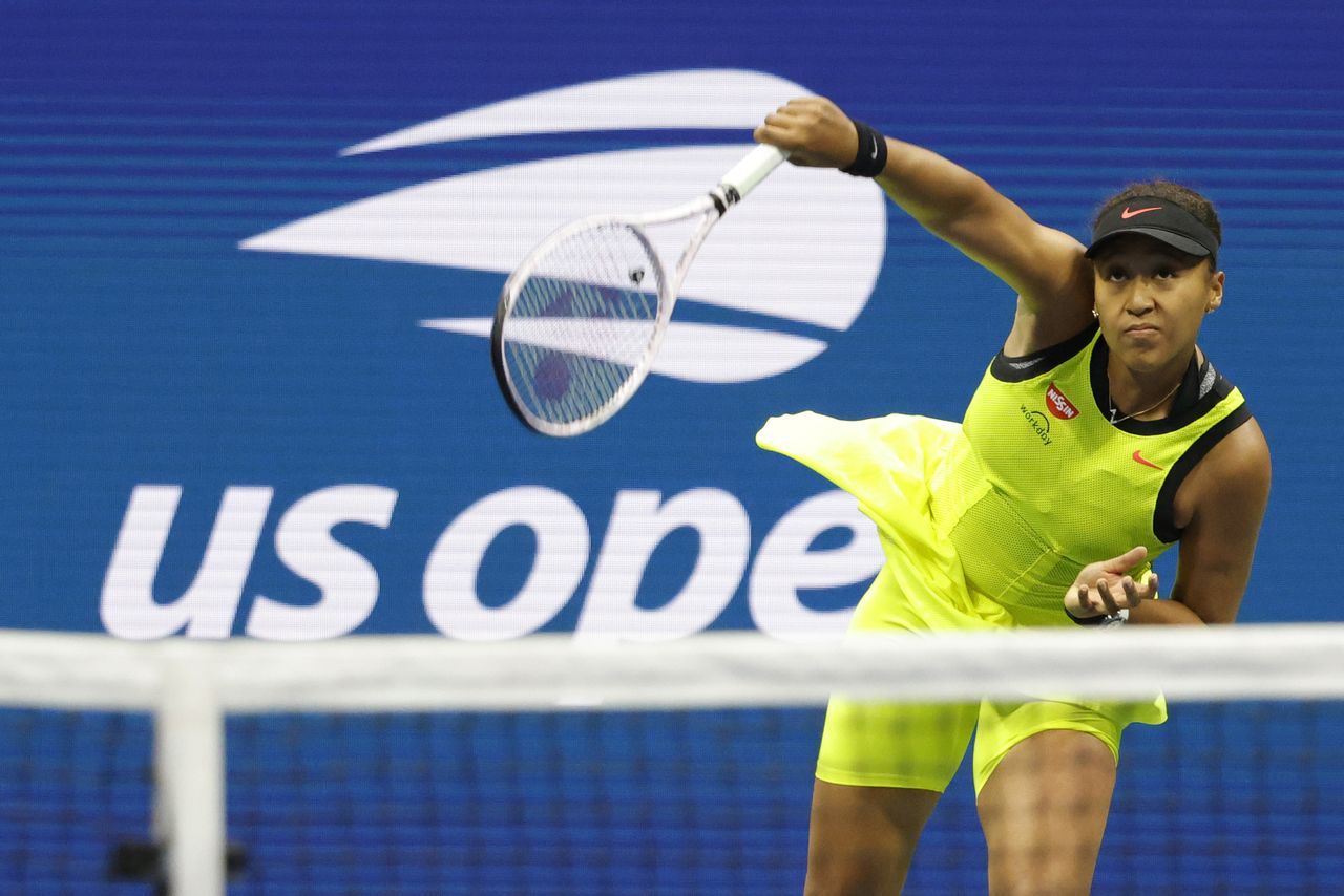 FILE PHOTO: Sep 3, 2021; Flushing, NY, USA; Naomi Osaka of Japan serves against Leylah Annie Fernandez of Canada (not pictured) on day five of the 2021 U.S. Open tennis tournament at USTA Billie Jean King National Tennis Center. Mandatory Credit: Geoff Burke-USA TODAY Sports