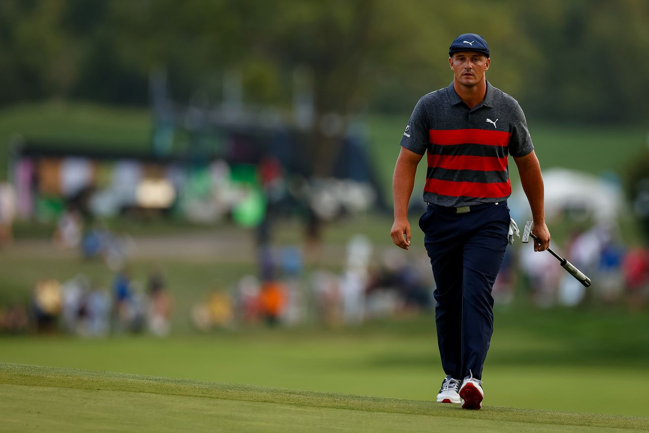 FILE PHOTO: Aug 29, 2021; Owings Mills, Maryland, USA; Bryson DeChambeau walks the fairway during the second playoff hole of the final round of the BMW Championship golf tournament. Mandatory Credit: Scott Taetsch-USA TODAY Sports/File Photo