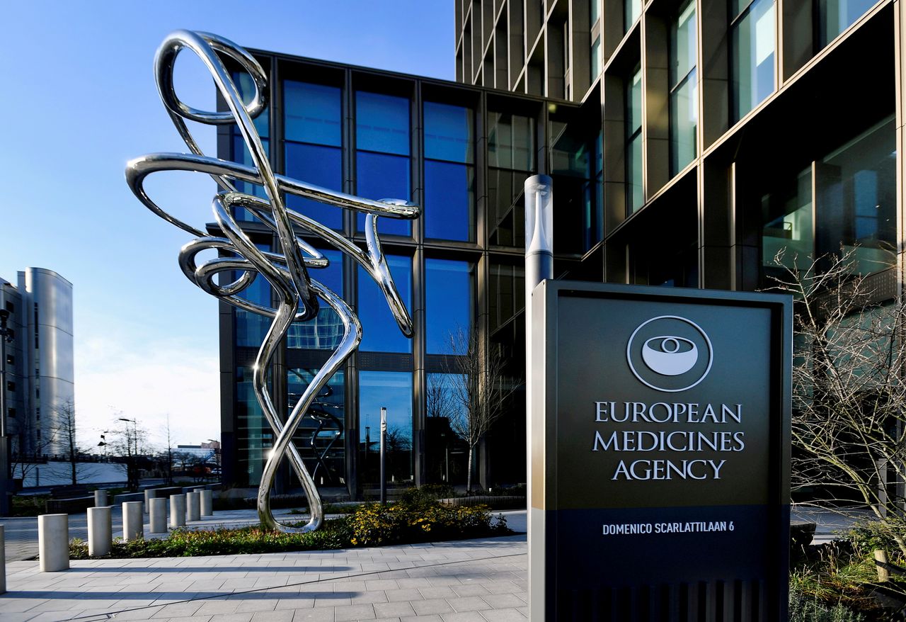 FILE PHOTO: The exterior of the European Medicines Agency is seen in Amsterdam, Netherlands, December 18, 2020. REUTERS/Piroschka van de Wouw