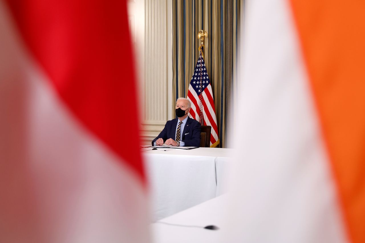 FILE PHOTO: U.S. President Joe Biden and Vice President Kamala Harris, not pictured, participate in a virtual meeting with Asia-Pacific nation leaders at the White House in Washington, U.S., March 12, 2021. REUTERS/Tom Brenner