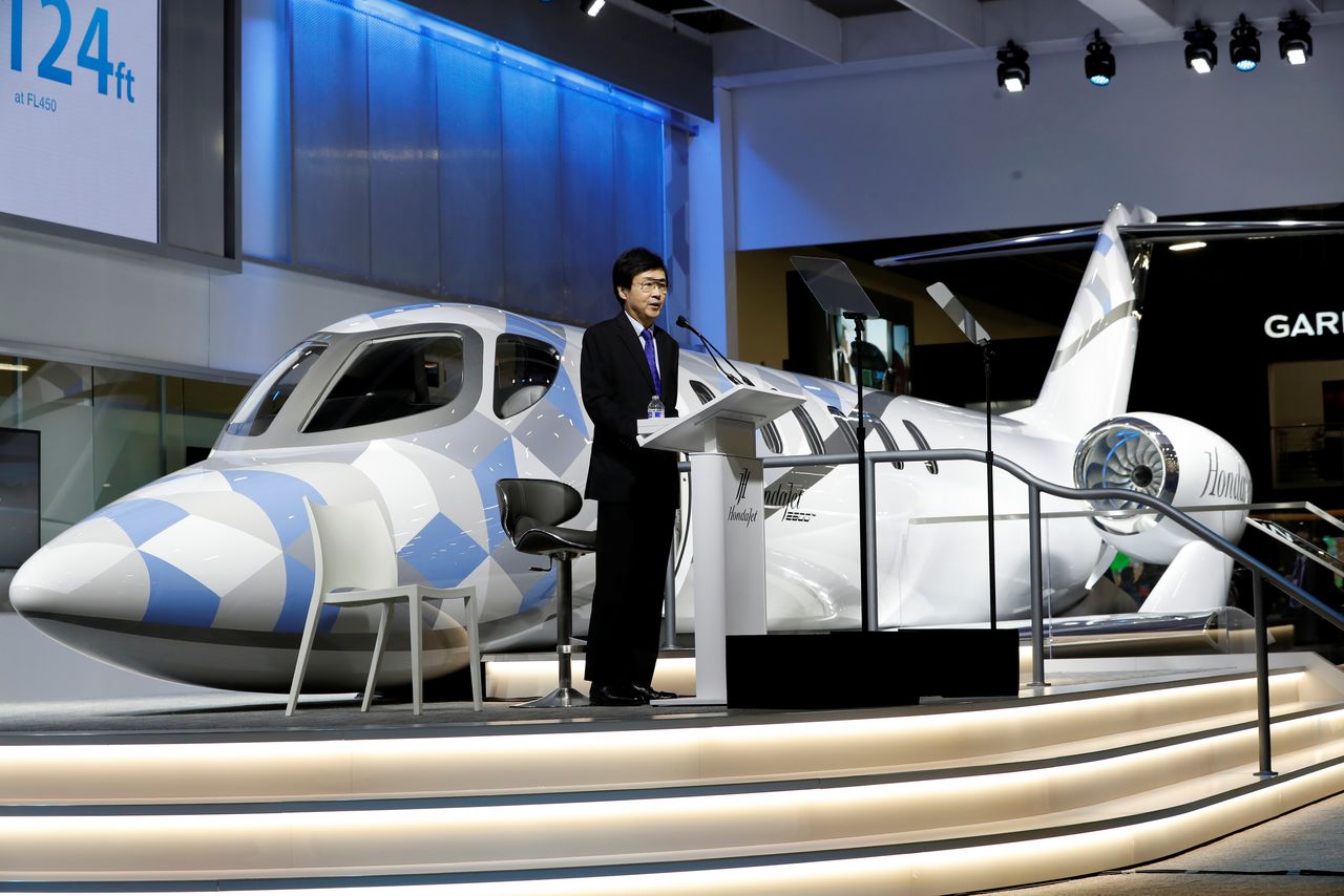Michimasa Fujino, president and CEO of Honda Aircraft Company, unveils the HondaJet 2600 concept plane at the Las Vegas Convention Center during the NBAA Business Aviation Convention & Exhibition in Las Vegas, Nevada, U.S., October 12, 2021. REUTERS/Steve Marcus