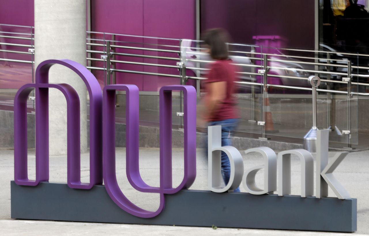 FILE PHOTO: The logo of Nubank, a Brazilian fintech startup, is pictured at the bank