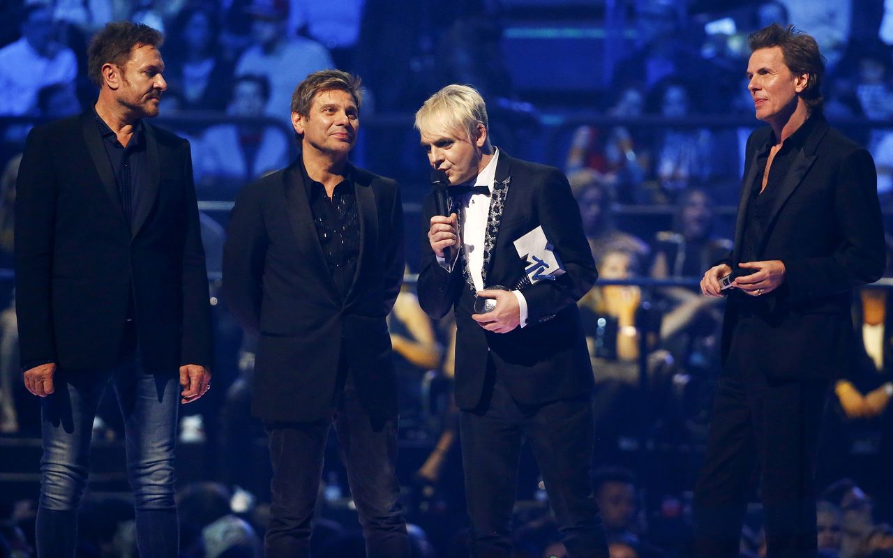 FILE PHOTO: British band Duran Duran talk on the stage after receiving the "Video Visionary" award during the MTV EMA awards at the Assago forum in Milan, Italy, October 25, 2015. REUTERS/Stefano Rellandini