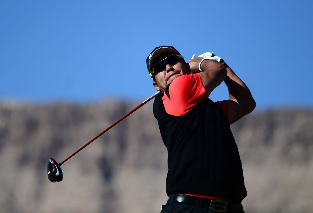 FILE PHOTO: Oct 14, 2021; Las Vegas, Nevada, USA; Hideki Matsuyama tees off on the third during the first round of the CJ Cup golf tournament. Mandatory Credit: Joe Camporeale-USA TODAY Sports