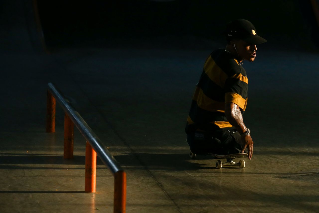 A competitor rides on a skateboard at the first Paraskate Tour Circuit, a competition for skateboarders with disabilities, in Sao Paulo, Brazil October 23, 2021. REUTERS/Carla Carniel