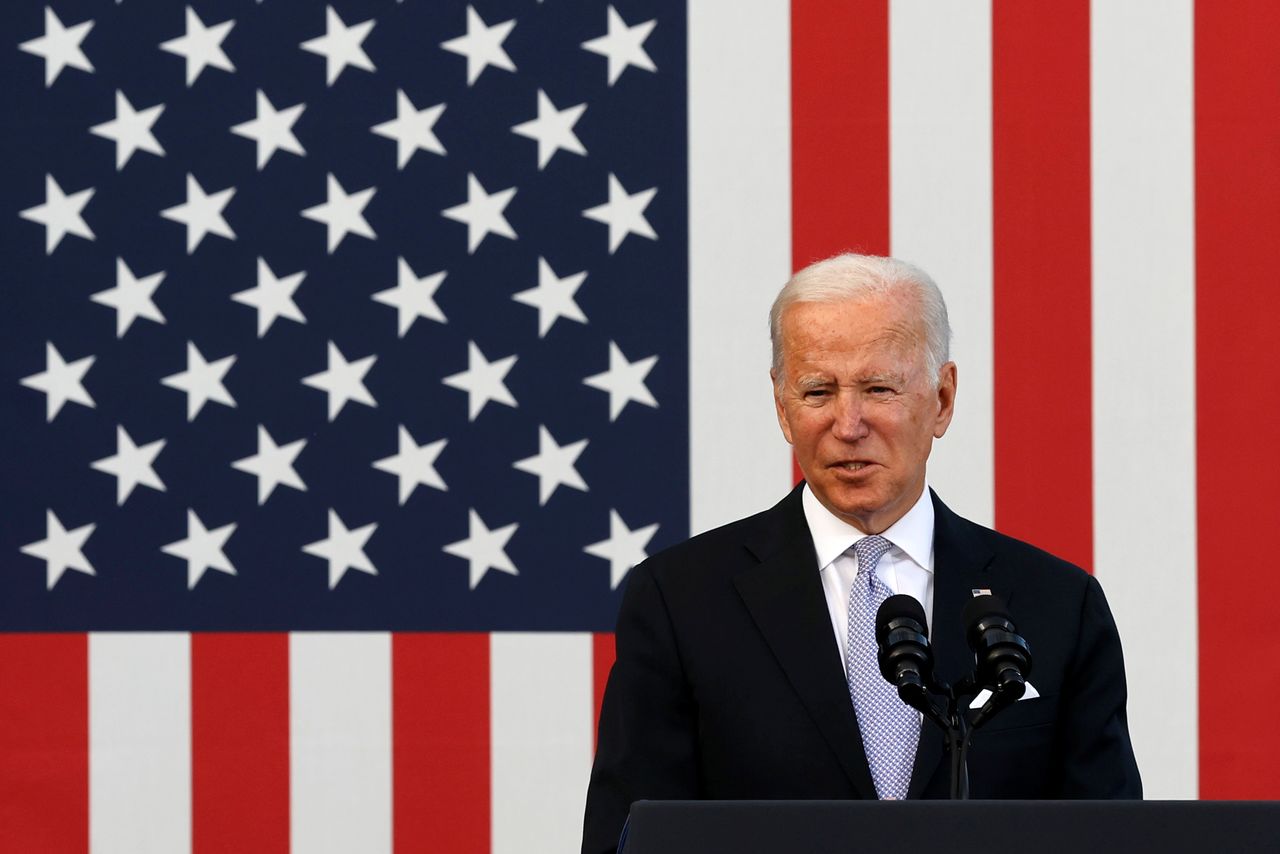 FILE PHOTO: U.S. President Joe Biden delivers remarks on infrastructure legislation at the Electric City Trolley Museum in Scranton, Pennsylvania, U.S. October 20, 2021. REUTERS/Jonathan Ernst/File Photo