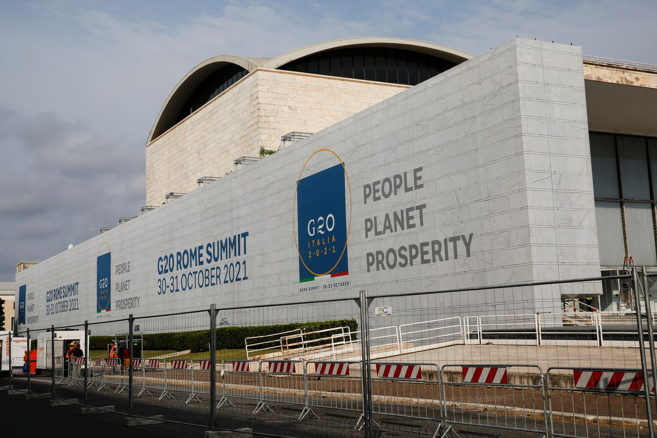 General view of the G20 Media center at the Palazzo dei Congressi in the city