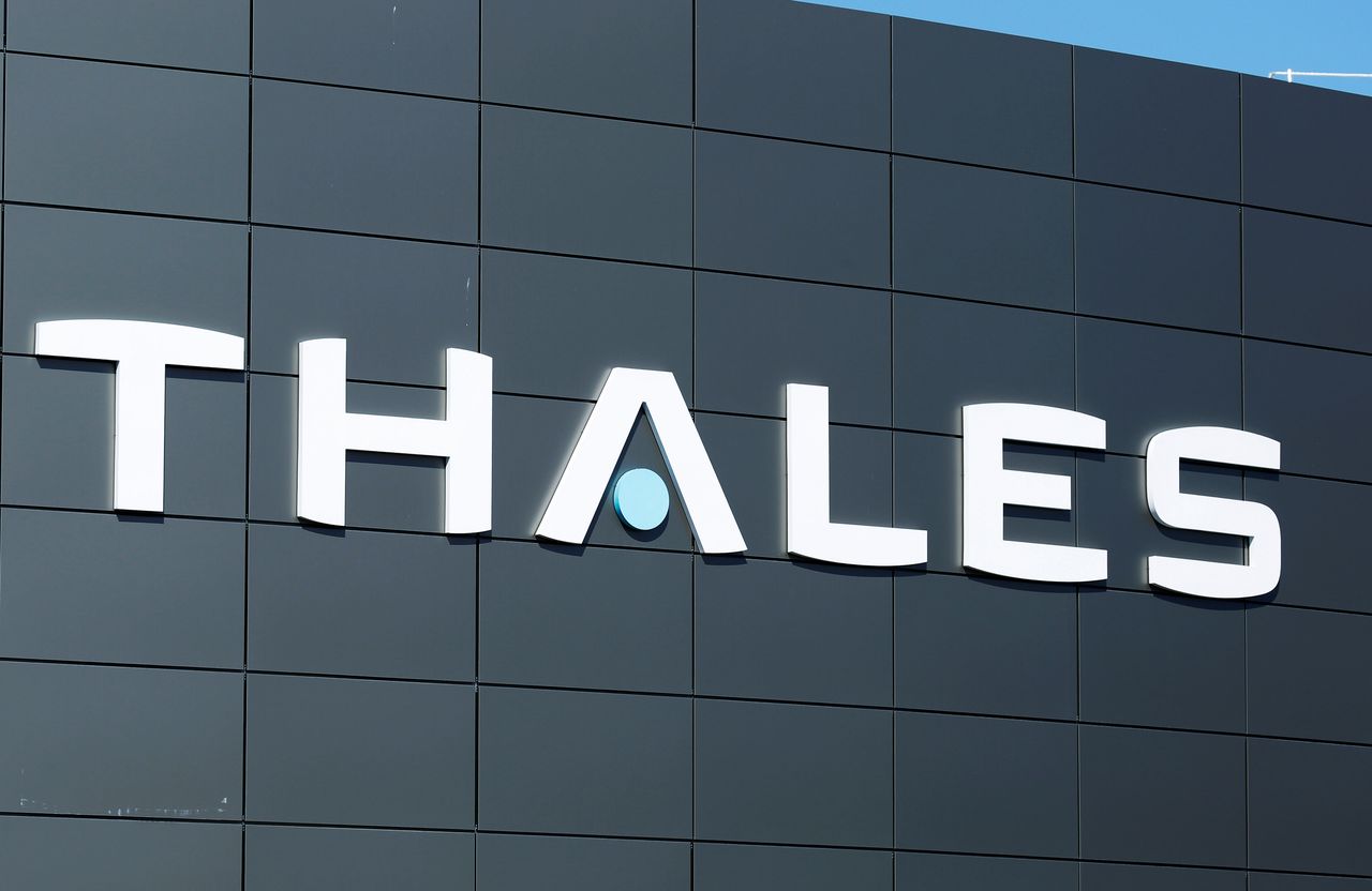 FILE PHOTO: The logo of French defence and electronics group Thales is seen at the company