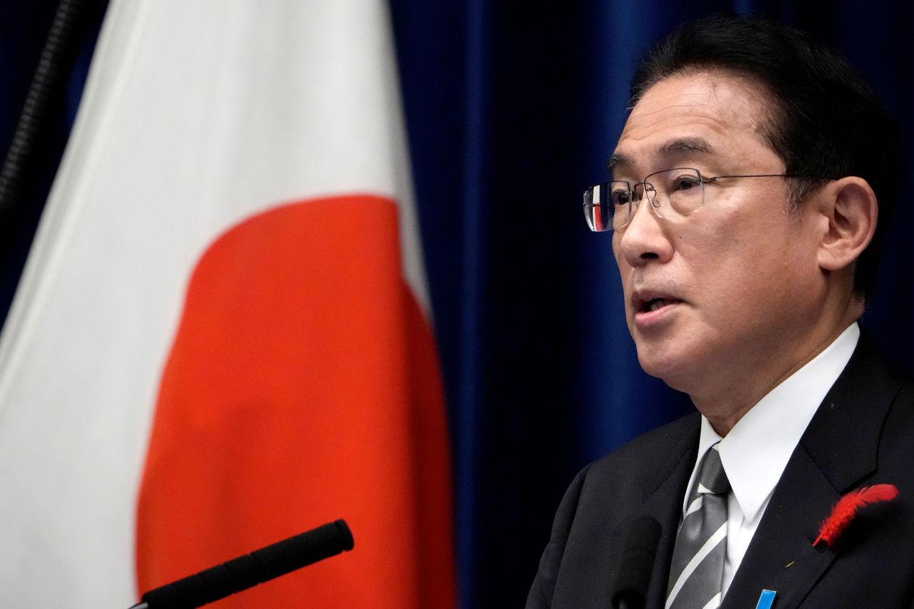 FILE PHOTO: Japanese Prime Minister Fumio Kishida speaks during a news conference at the prime minister