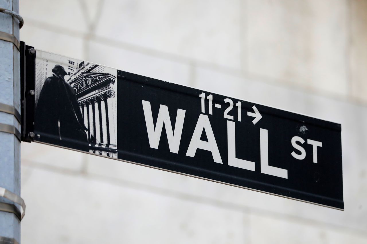 FILE PHOTO: A street sign for Wall Street is seen outside of the New York Stock Exchange (NYSE) in New York City, New York, U.S., June 28, 2021. REUTERS/Andrew Kelly
