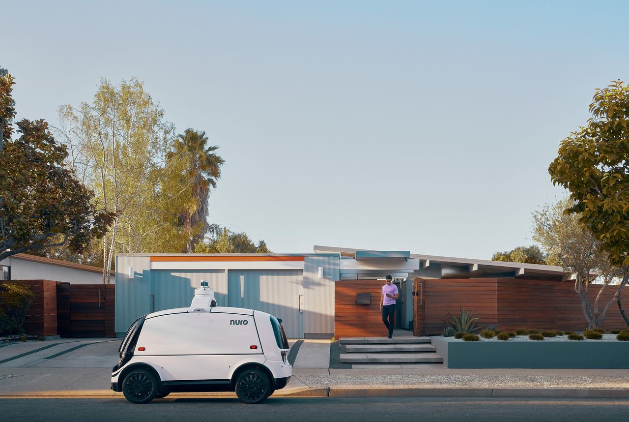 FILE PHOTO: An autonomous delivery vehicle by Silicon Valley based maker Nuro is seen in this undated handout image received by Reuters on November 1, 2021. Nuro/Handout via REUTERS