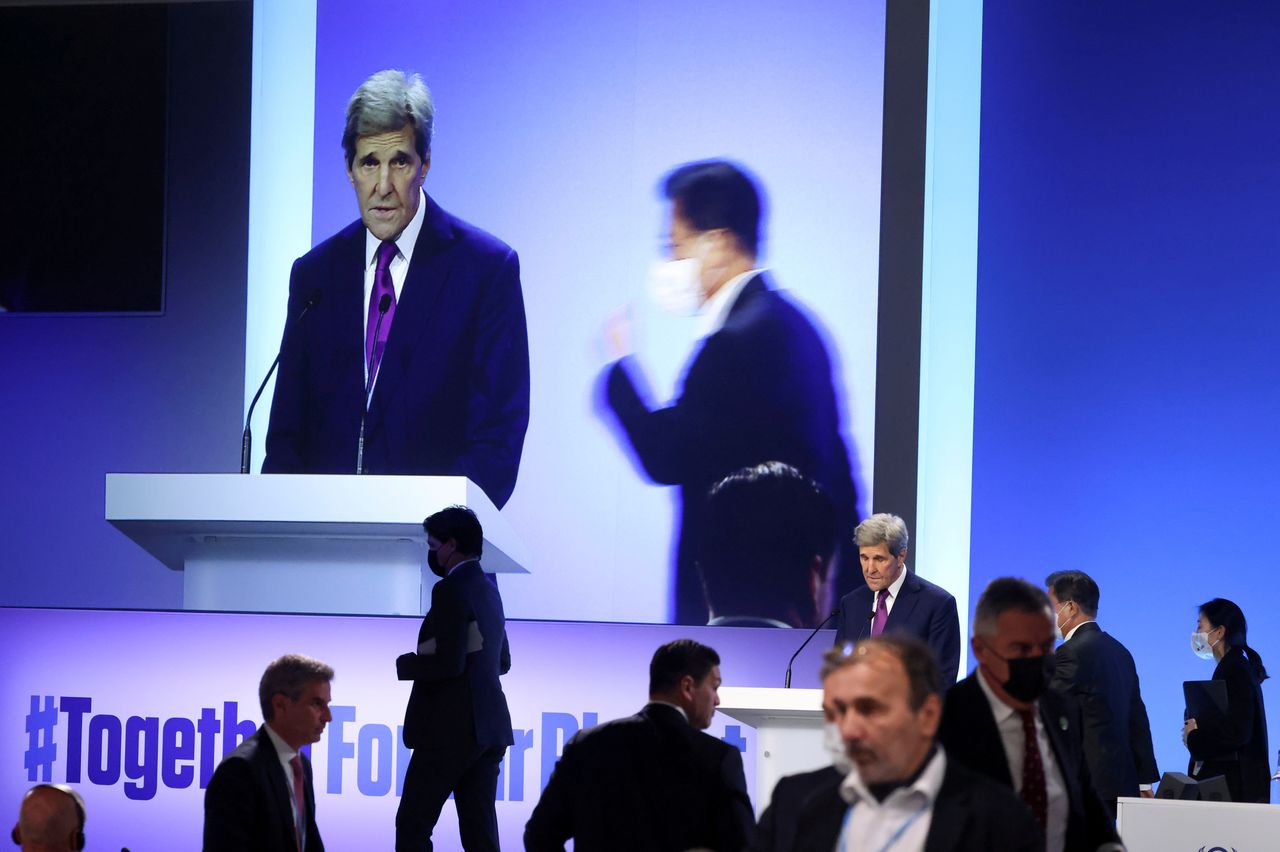 U.S. Special Presidential Envoy for Climate John Kerry speaks during the UN Climate Change Conference (COP26) in Glasgow, Scotland, Britain, November 2, 2021. REUTERS/Yves Herman