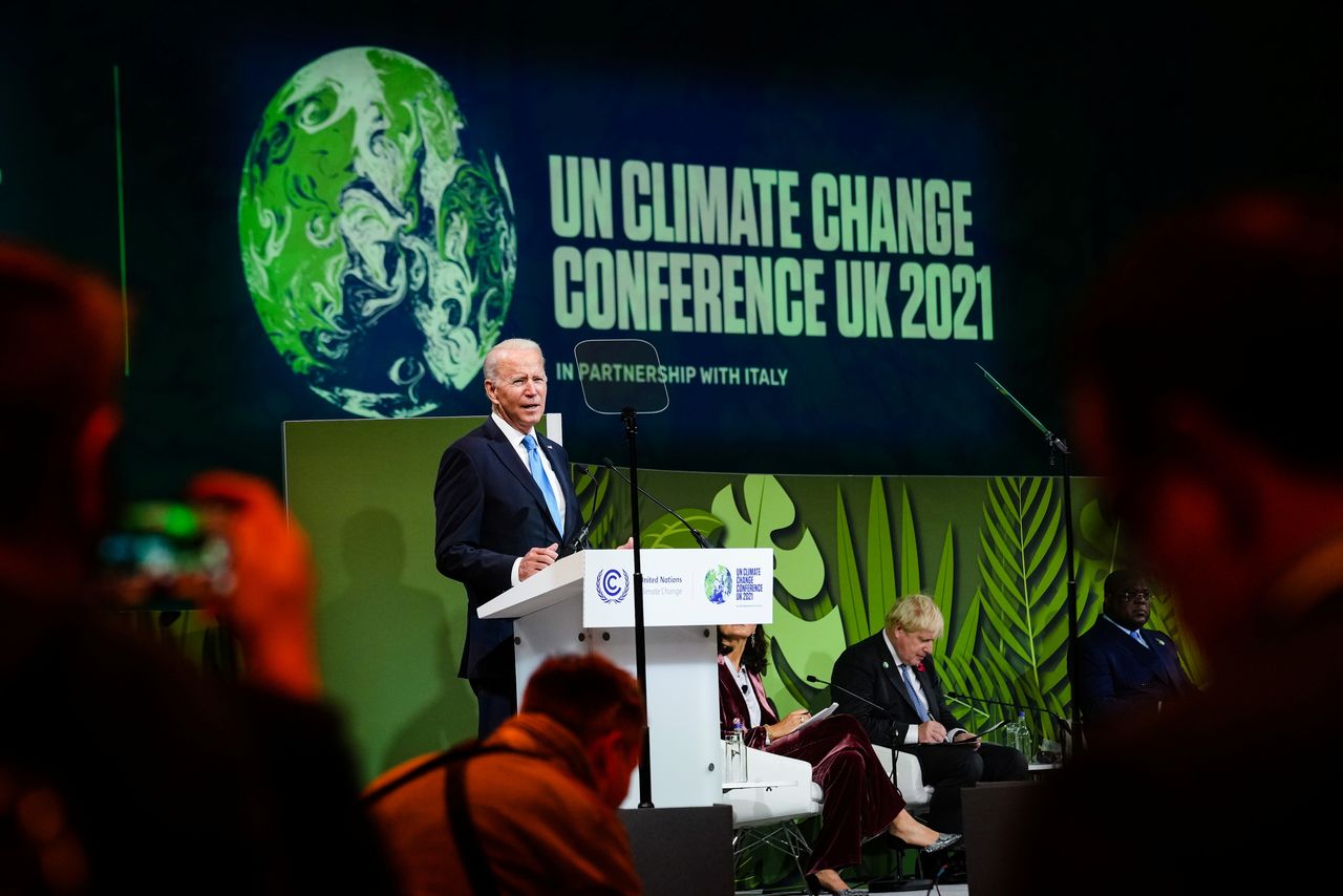 U.S. President Joe Biden speaks during the UN Climate Change Conference (COP26) in Glasgow, Scotland, Britain, November 2, 2021. Erin Schaff/Pool via REUTERS