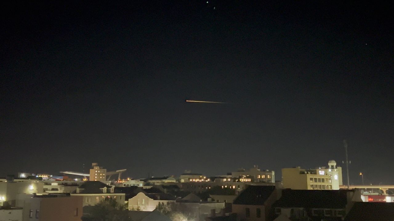 SpaceX Crew-2 streaks across the sky as it makes its return to Earth, in New Orleans, Louisianna, U.S., November 8, 2021, in this still image taken from a social media video. @_tehgreat/via REUTERS