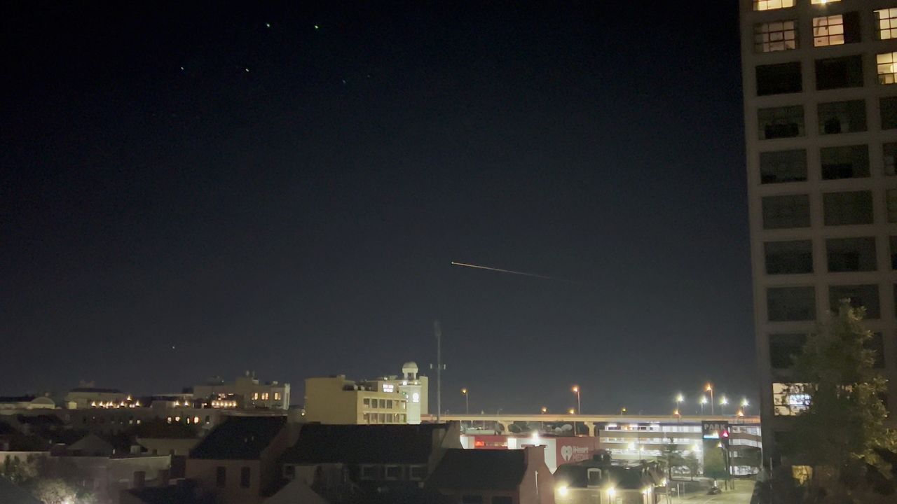 SpaceX Crew-2 streaks across the sky as it makes its return to Earth, in New Orleans, Louisianna, U.S., November 8, 2021, in this still image taken from a social media video. @_tehgreat/via REUTERS