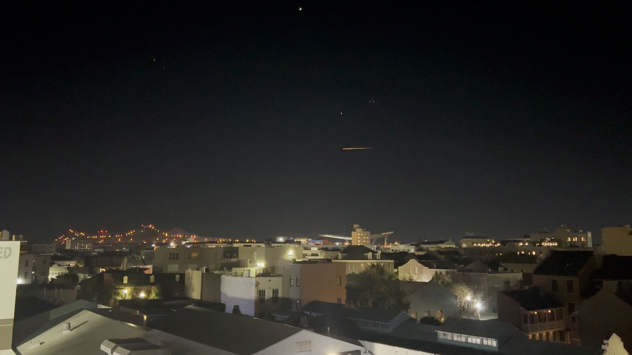 SpaceX Crew-2 streaks across the sky as it makes its return to Earth, in New Orleans, Louisianna, U.S., November 8, 2021, in this still image taken from a social media video. @_tehgreat/via REUTERS
