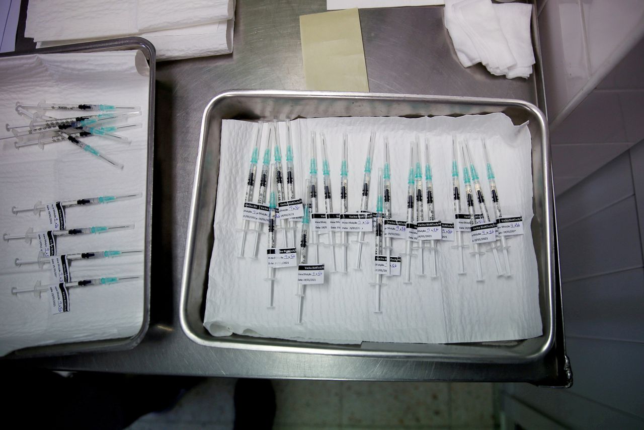 FILE PHOTO: Pfizer-BioNTech coronavirus disease (COVID-19) vaccines are seen at Sao Jose Hospital in Lisbon, Portugal, January 19, 2021. REUTERS/Pedro Nunes/File Photo/File Photo