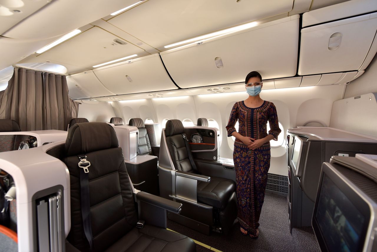 A view of the Business Class cabin during Singapore Airlines