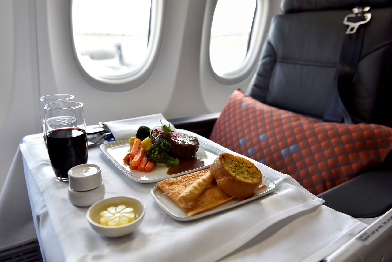 A view of the meal served to passengers in the Business Class during Singapore Airlines